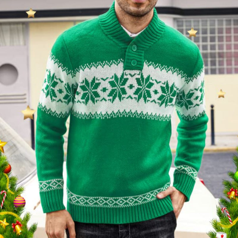 Long-Sleeved Christmas Jacquard Knit Sweater for Men