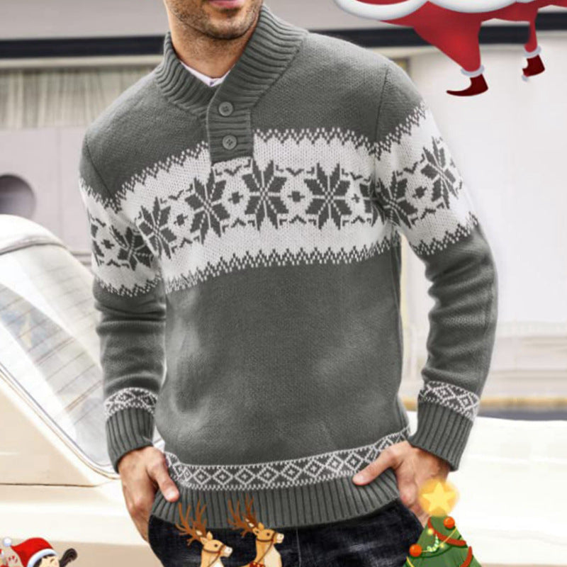 Long-Sleeved Christmas Jacquard Knit Sweater for Men