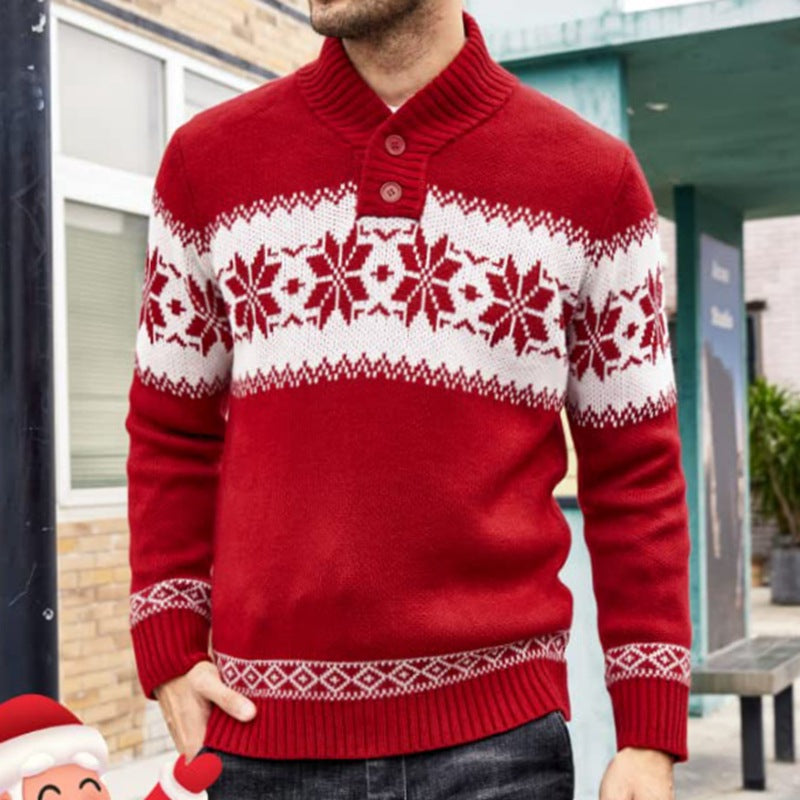 Long-Sleeved Christmas Jacquard Knit Sweater for Men