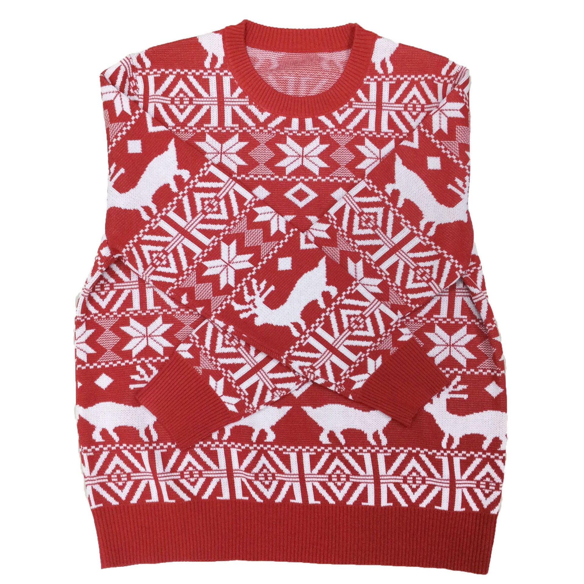 Christmas Jumper for Men – Red with Reindeer and Norwegian Pattern