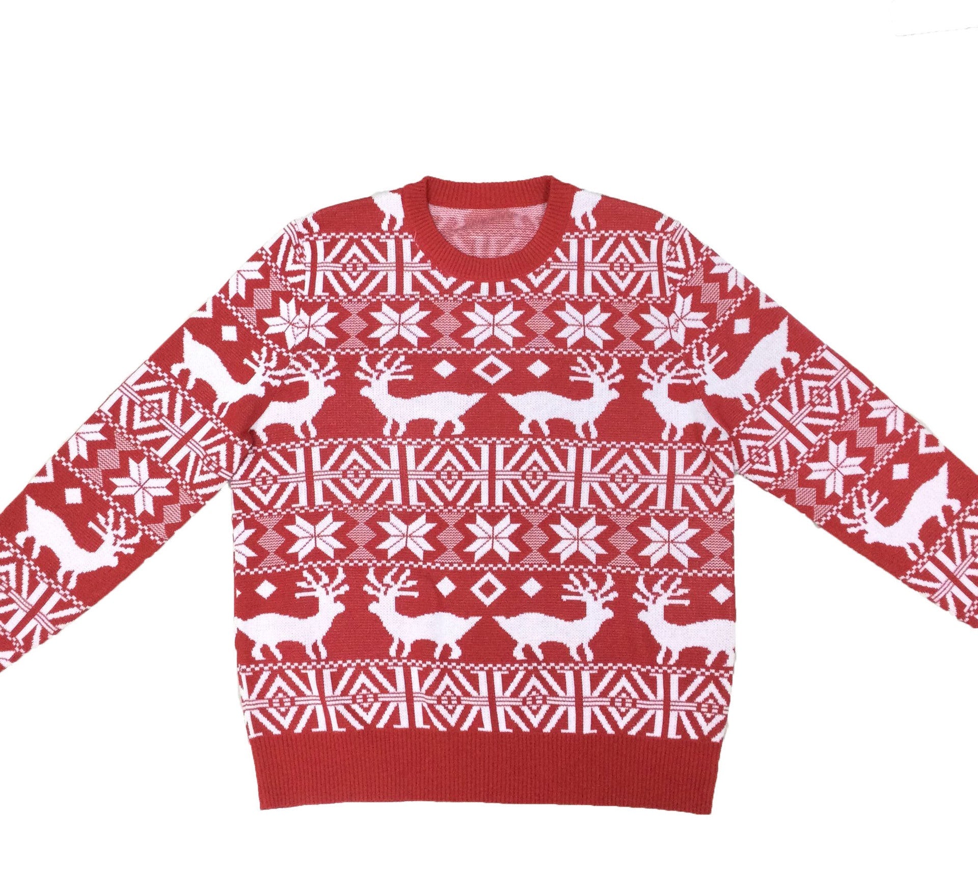 Christmas Jumper for Men – Red with Reindeer and Norwegian Pattern