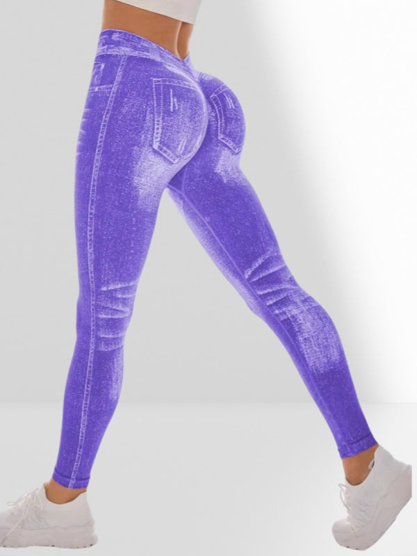 MAEL Female Deep V Back Denim Scrunch Bum Leggings