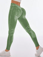 MAEL Female Deep V Back Denim Scrunch Bum Leggings