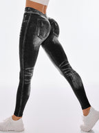MAEL Female Deep V Back Denim Scrunch Bum Leggings