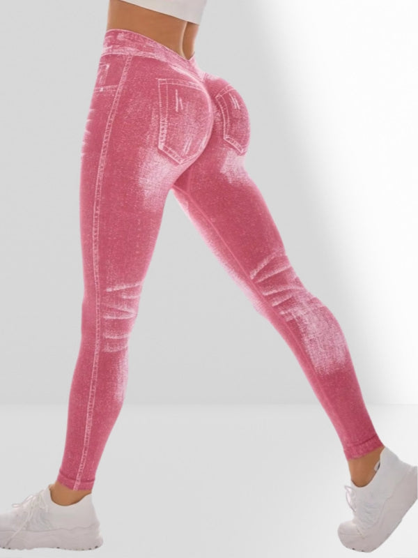 MAEL Female Deep V Back Denim Scrunch Bum Leggings