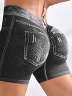 MAEL Female Deep V Back Denim Scrunch Bum Leggings