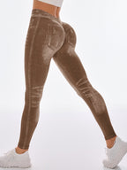 MAEL Female Deep V Back Denim Scrunch Bum Leggings