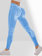 MAEL Female Deep V Back Denim Scrunch Bum Leggings