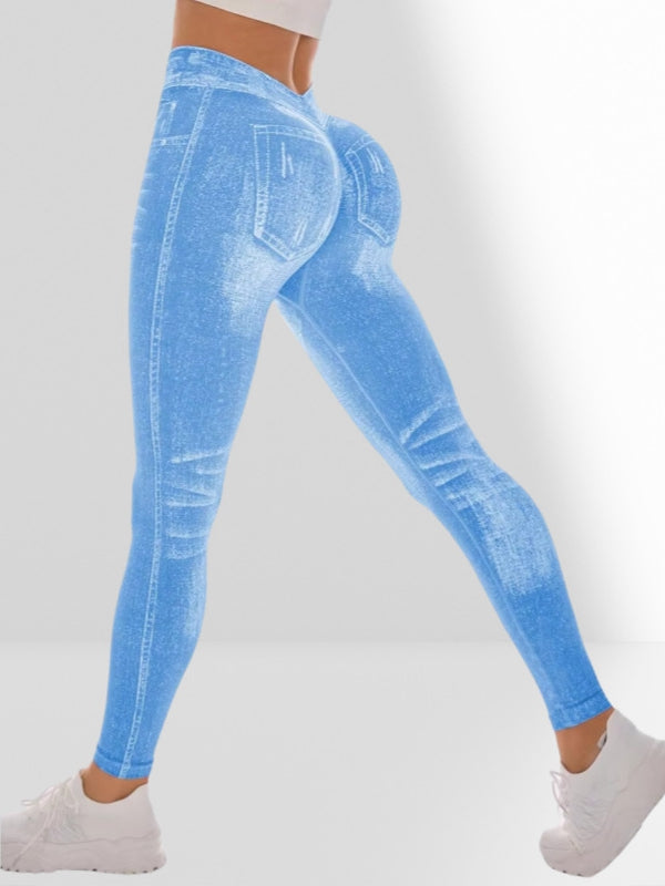 MAEL Female Deep V Back Denim Scrunch Bum Leggings