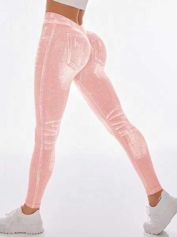 MAEL Female Deep V Back Denim Scrunch Bum Leggings