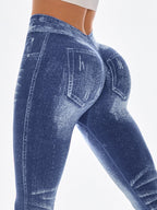 MAEL Female Deep V Back Denim Scrunch Bum Leggings