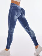 MAEL Female Deep V Back Denim Scrunch Bum Leggings