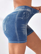 MAEL Female Deep V Back Denim Scrunch Bum Leggings