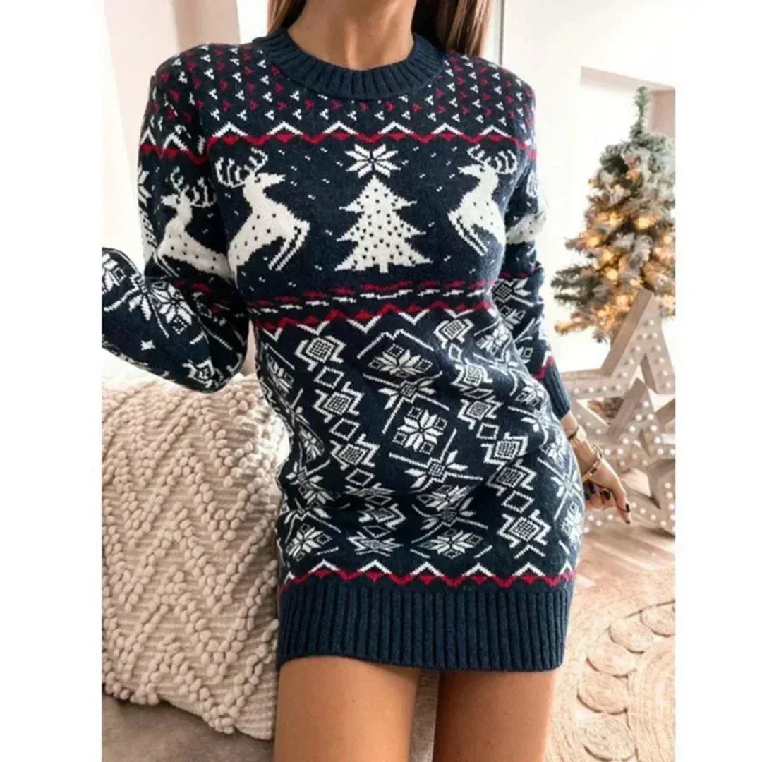 Ladies' Christmas Dress with Knitted Pattern | Festive