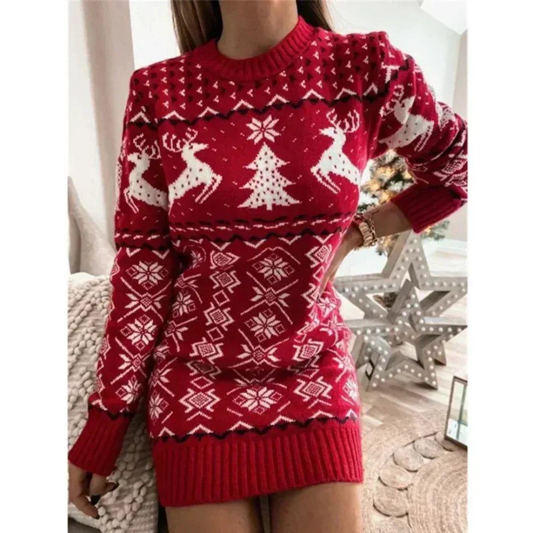Ladies' Christmas Dress with Knitted Pattern | Festive