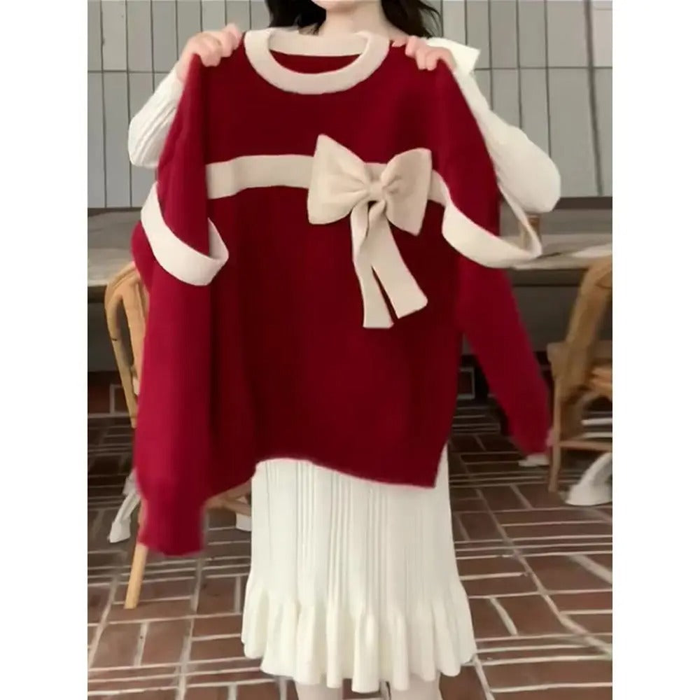 Ladies' Christmas Jumper with Bow Detail | Red Festive