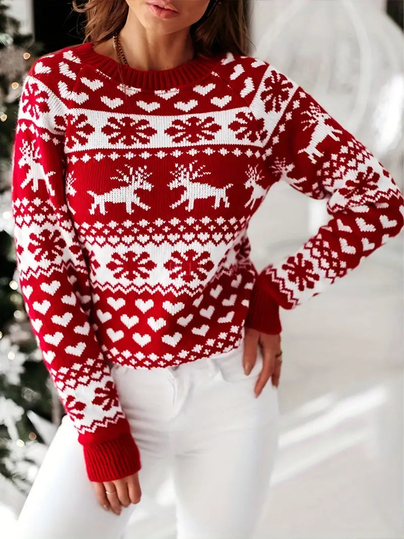 Ladies' Christmas Jumper with Reindeer Motif | Festive | Red