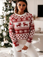 Ladies' Christmas Jumper with Reindeer Motif | Festive | Red