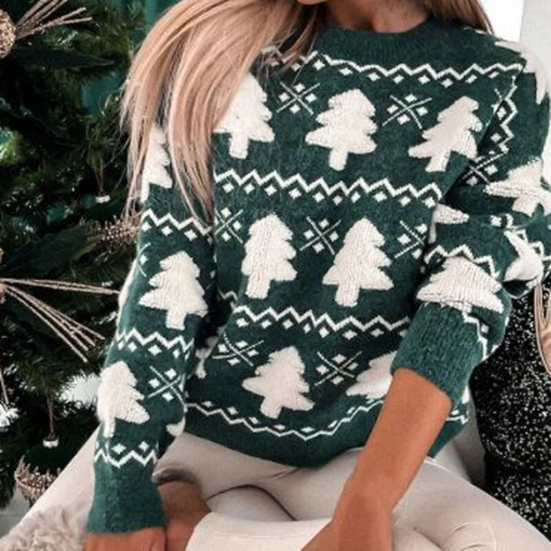 Ladies' Christmas Jumper with Christmas Tree Pattern | Festive