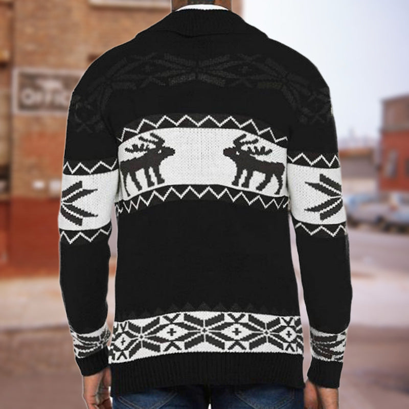Christmas Cardigan for Men – Red with Reindeer and Norwegian Patterns