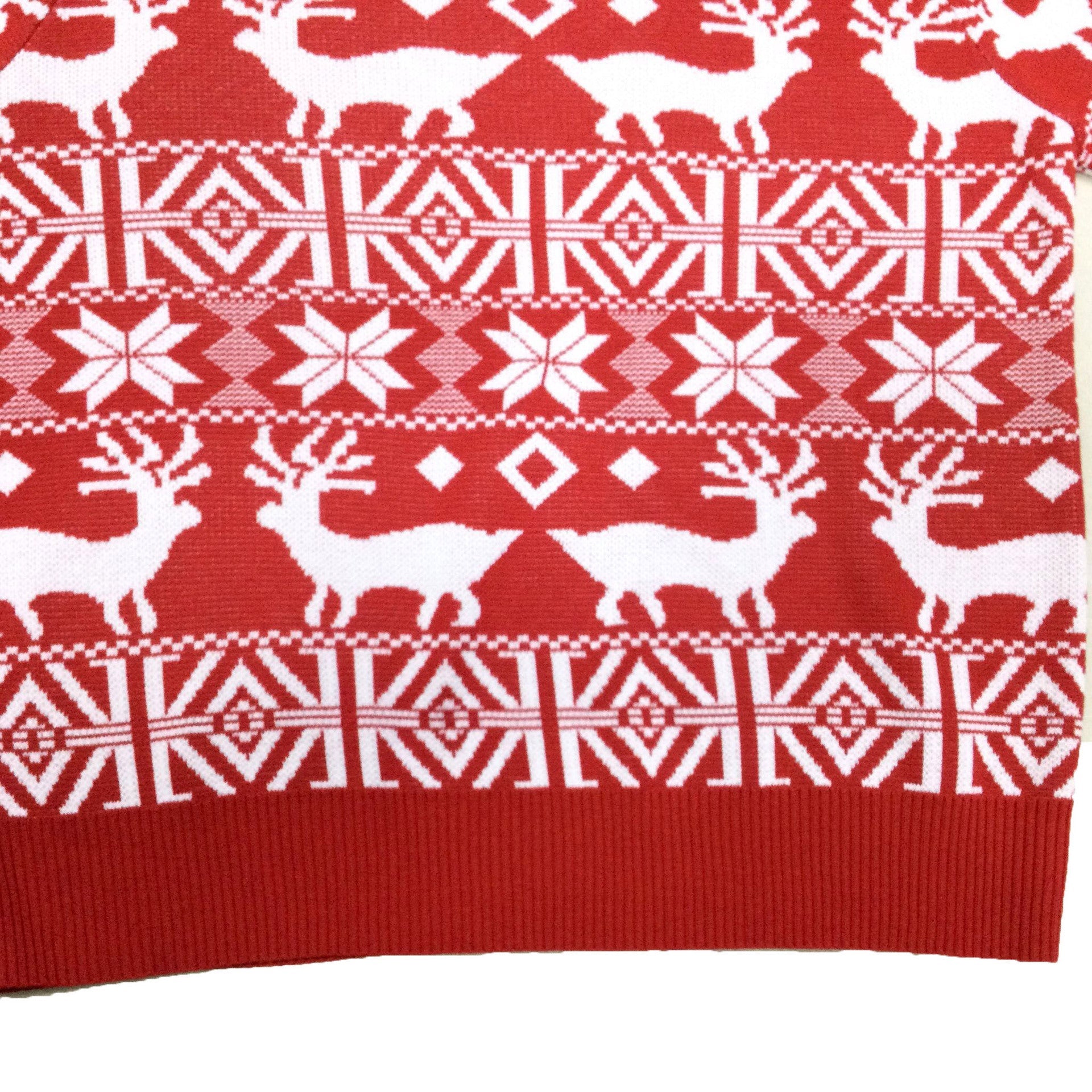 Christmas Jumper for Men – Red with Reindeer and Norwegian Pattern