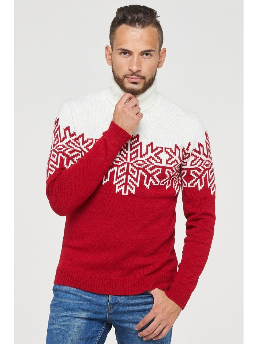 Christmas Jumper for Men – Red and White with Snowflake Design