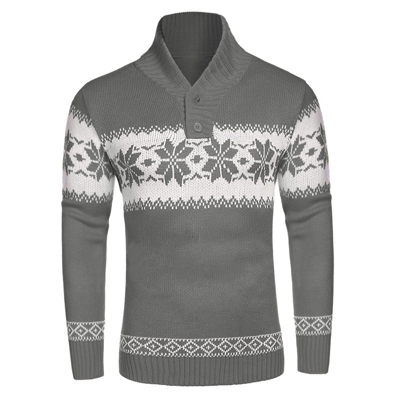 Long-Sleeved Christmas Jacquard Knit Sweater for Men